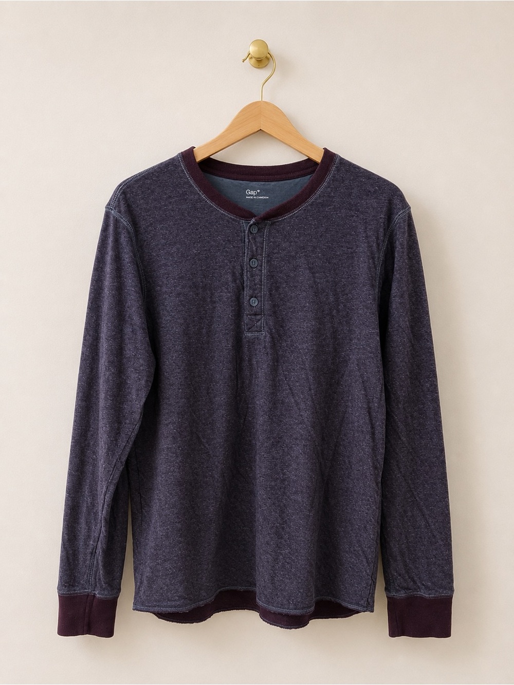 Gap Men’s Marled Henley Long Sleeve Shirt Purple Size M 100% Cotton